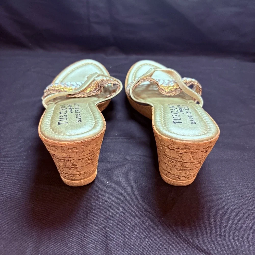 Tuscany by Easy Street Womens Metallic‎ Braided Wedge Sandals Gold Silver 7.5M